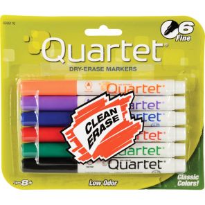 Quartet Low Odor Dry-Erase Markers, Fine Tip, Assorted Classic Colors, 6 Pack
