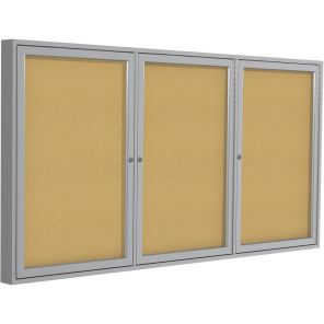 Ghent 3 Door Enclosed Natural Cork Bulletin Board with Satin Frame 48
