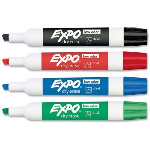 Expo Low Odor Markers - Chisel Marker Point Style - Green, Red, Blue, Black - 4 / Set