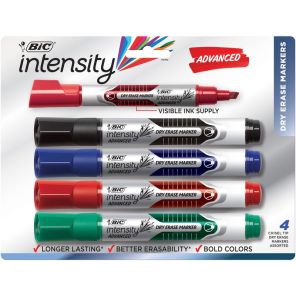 BIC Chisel Tip Dry Erase Magic Markers - Bold Marker Point - Chisel Marker Point Style - Black, Red, Blue, Green Water Based Ink - Acrylic Tip - 4 / Set