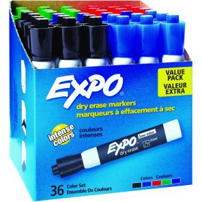 Expo Low-Odor Dry Erase Chisel Tip Markers - Chisel Marker Point Style - Assorted - 36 / Pack