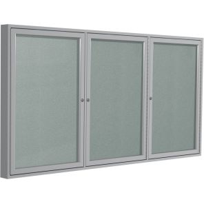 Ghent 3 Door Enclosed Vinyl Bulletin Board with Satin Frame 48