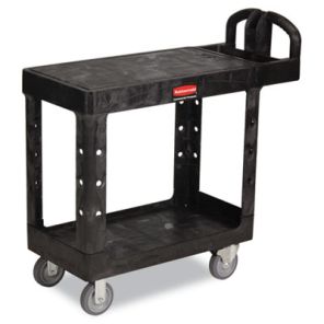 Rubbermaid® commercial Flat Shelf Utility Cart, Two-Shelf, 19.19w x 37.88d x 33.33h, Black 