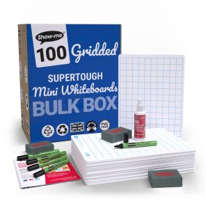 Show-me A4 Supertough Gridded Mini Dry Erase Boards, Bulk Box, 100 Sets