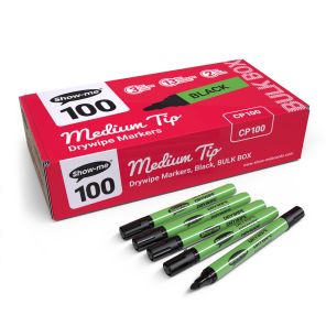 Show-me Box 100 Medium Tip Slim Barrel Dry Erase Markers - Black