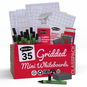 Show-me A4 Gridded Mini Dry Erase Boards, Class Pack, 35 Sets