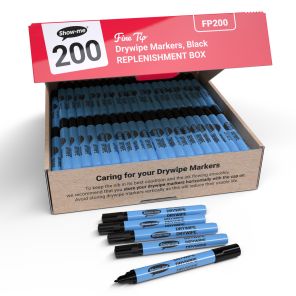 Show-me Box 200 Fine Tip Slim Barrel Dry Erase Markers - Black