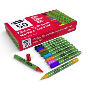 Show-me Box 50 Medium Tip Slim Barrel Dry Erase Markers - Assorted Colours